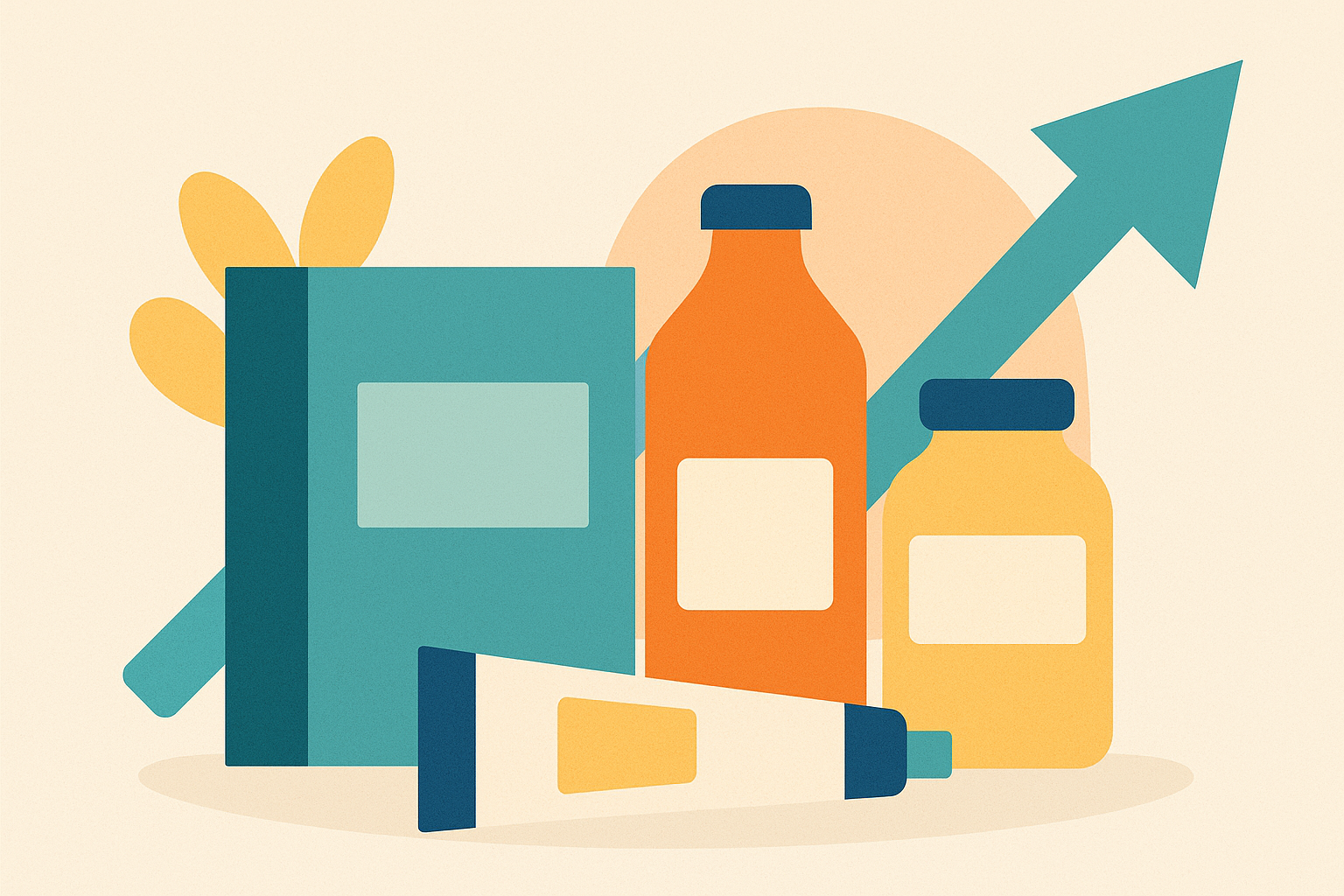Illustration of private label market trends with rising arrow and product packages
